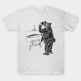 Bear Painting Fish Drawing T-Shirt